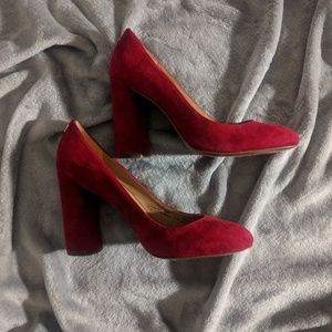 COACH Red Suede Chunky Heel Pumps